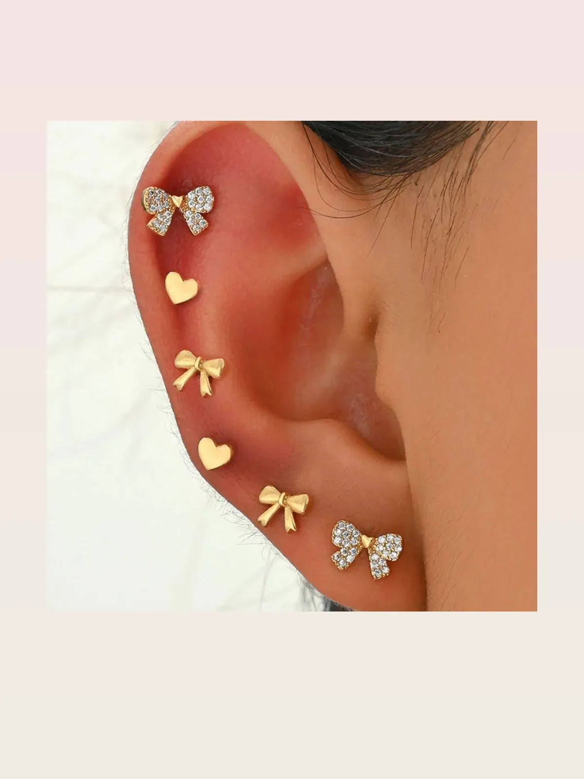 6 Piece Bow Heart Stud Earrings Set — styled showcase — Livostyle