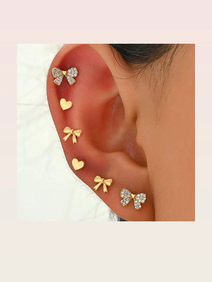 6 Piece Bow Heart Stud Earrings Set — styled showcase — Livostyle