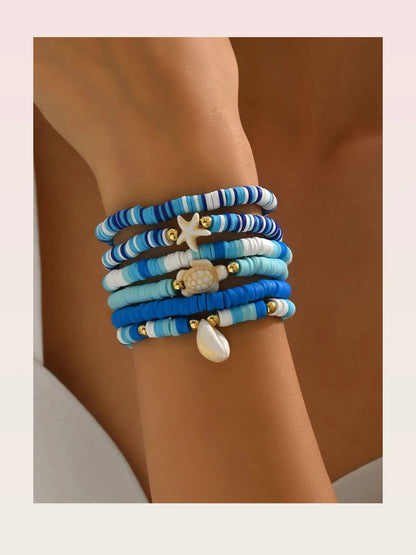 6-Piece Ceramic Beaded Shell Bracelet — styled showcase — Livostyle