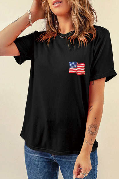 US Flag Round Neck Short Sleeve T-Shirt back view — Livostyle