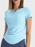 Notched Short Sleeve Active T-Shirt with Chest Pads in Pastel  Blue