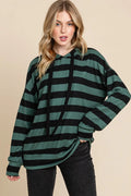 Chic Striped Drawstring Hoodie with Dropped Shoulders — Livostyle