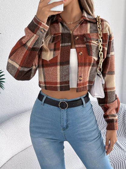 Plaid Button Up Cropped Jacket styling — Livostyle