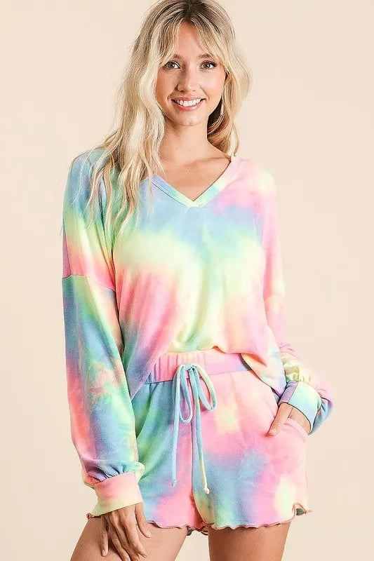 Tie-dye French terry matching top and shorts set — Livostyle