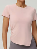 Slit Round Neck Short Sleeve Active T-Shirt — Livostyle