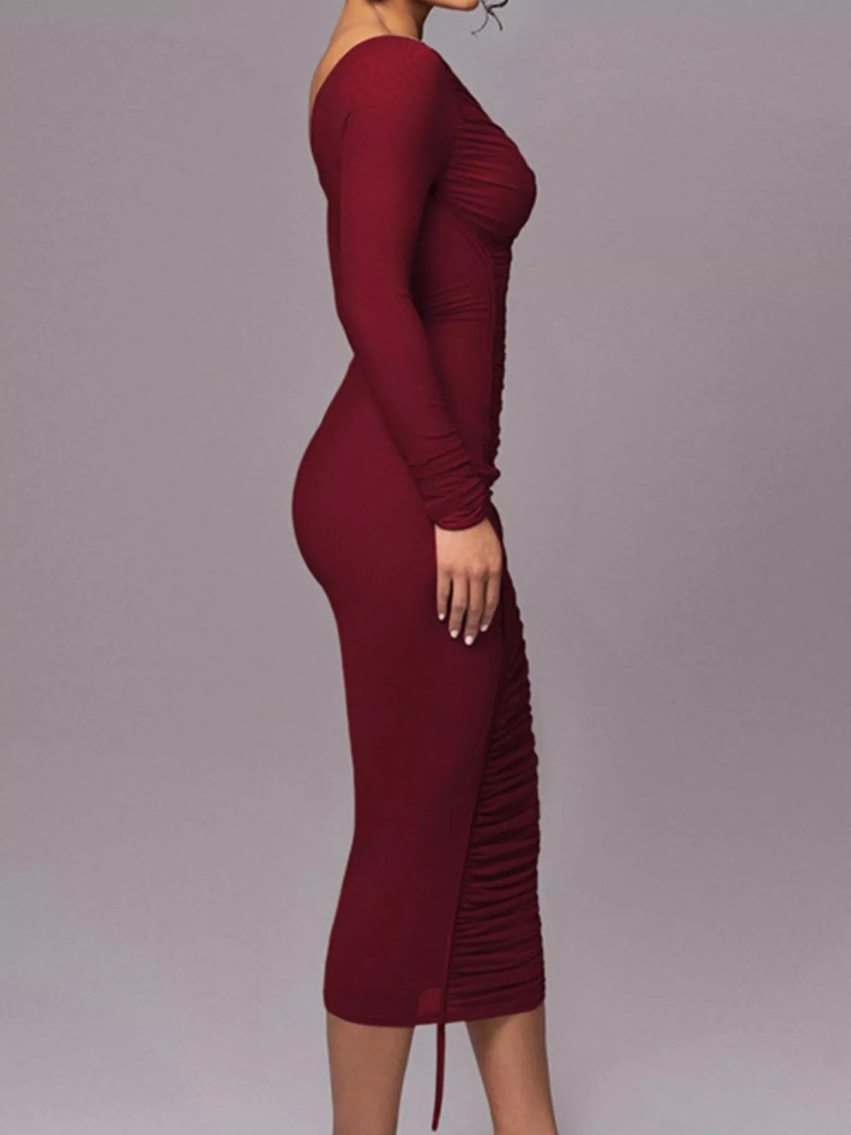 One-Shoulder Ruched Bodycon Midi Dress – photo 13