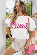 Chic Puff Sleeve Sweater with Metallic Lettering Detail — Livostyle