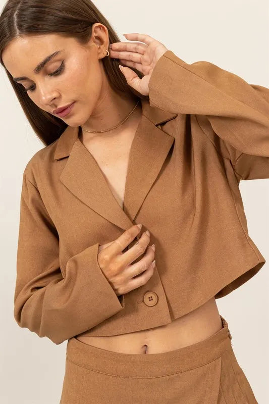 Chic Cropped Button-Down Blazer for Layered Outfits — Livostyle