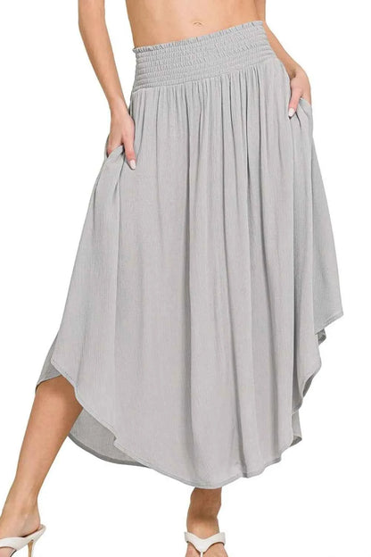 Woven Crinkle Smocked Waist Maxi Skirt W Pockets — Livostyle