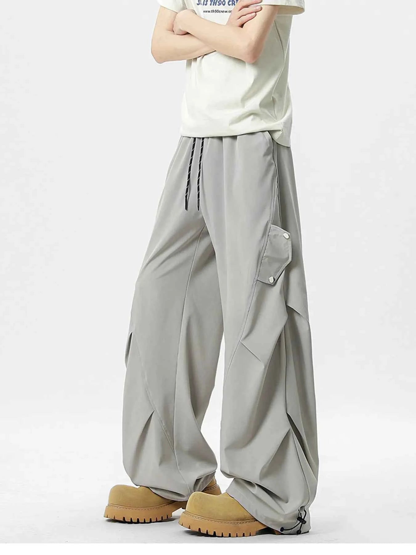 Men's Oversized Wide Leg Cargo Pants with Drawstring