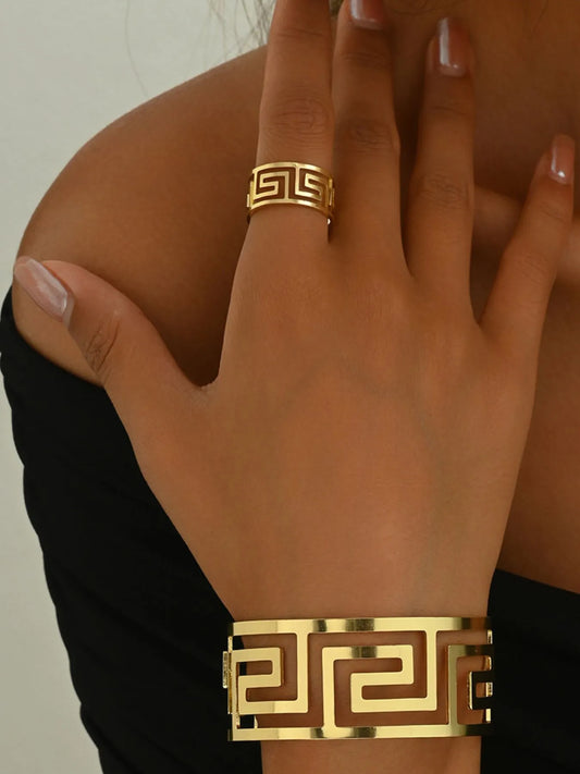 18K Gold-Plated Stainless Steel Geometric Bracelet and Ring Jewelry — Livostyle
