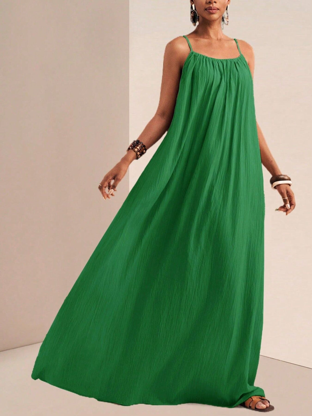 Spaghetti Strap Flowy Ruched Maxi Dress – photo 14
