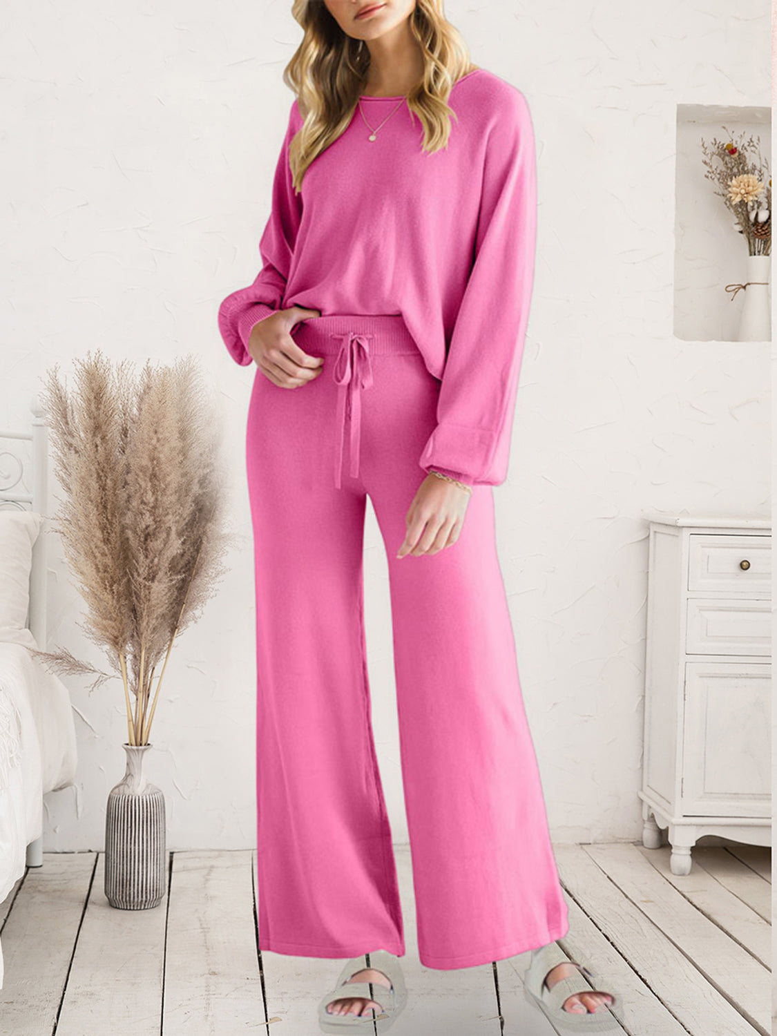 Long Sleeve Lounge Top and Drawstring Pants Set — Livostyle
