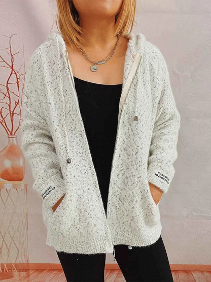 Zip Up Drawstring Long Sleeve Hooded Sweater — Livostyle