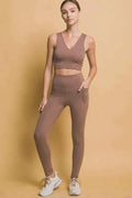 Taupe high waist leggings with side pockets