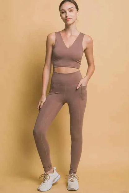 Taupe high waist leggings with side pockets
