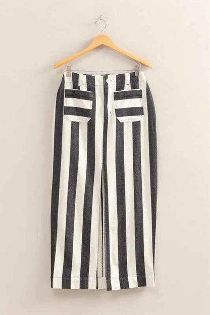 Striped Pocket Detail Maxi Skirt — Livostyle