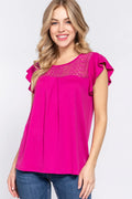 Feminine Ruffle Sleeve Lace Knit Top for Stylish and Versatile Outfits — Livostyle