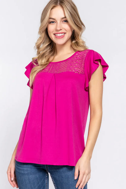 Feminine Ruffle Sleeve Lace Knit Top for Stylish and Versatile Outfits — Livostyle