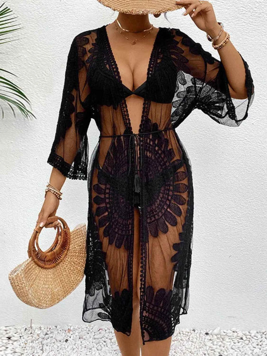 Lace Open Front Longline Cover-Up