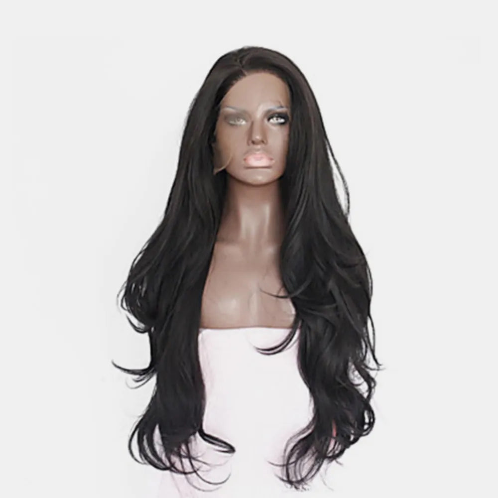 24" Lace Front Synthetic Wig in Black, Long Wavy — Livostyle