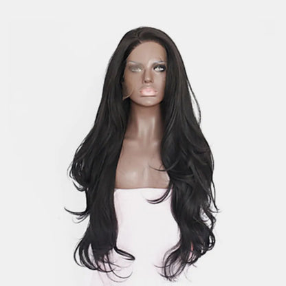 24" Lace Front Synthetic Wig in Black, Long Wavy — Livostyle