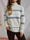 Geometric Mock Neck Dropped Shoulder Sweater — Livostyle