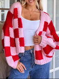 Checkered Open Front Long Sleeve Cardigan — Livostyle