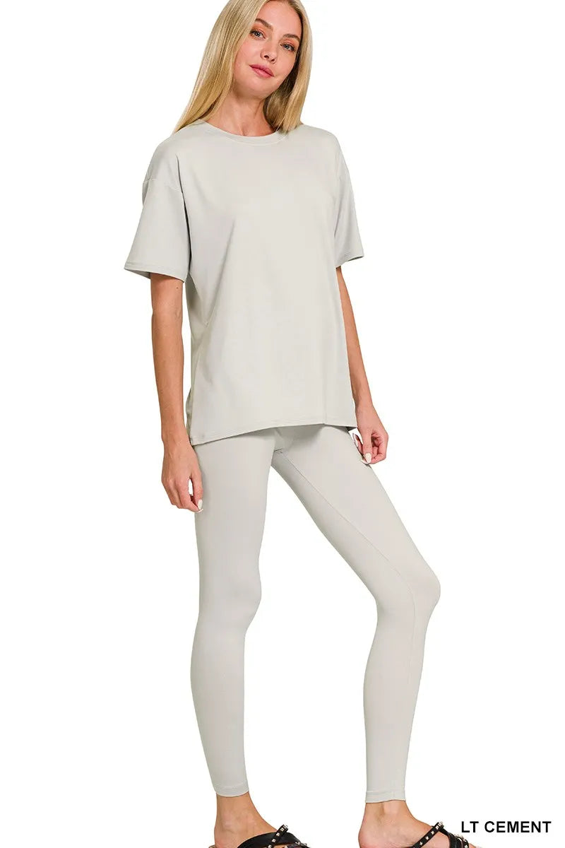 Brushed microfiber short-sleeve top and pants matching set — Livostyle