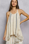 Lace Ruffle Halter Neck Double Gauze Top with Crochet Patch — Livostyle