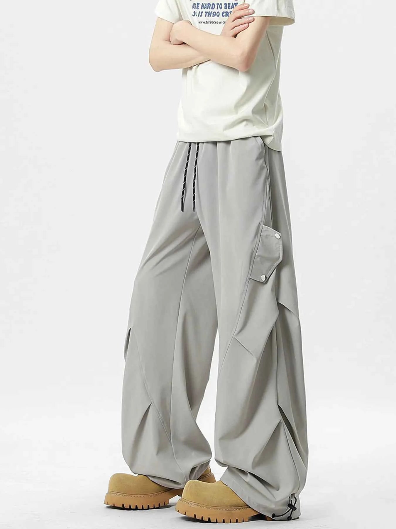 Men's Oversized Wide Leg Cargo Pants with Drawstring