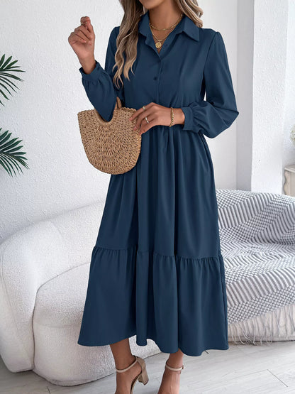 Long Sleeve Tiered Button-Front Midi Dress – photo 3