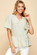 Chic Ditsy Print V-Neck Wrap Blouse in Lime and Chili — Livostyle