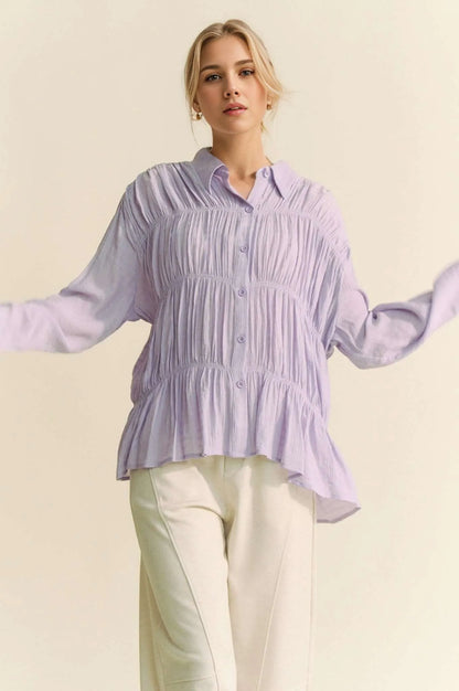 Chic Button Front Shirt with Ruched Detailing — Livostyle