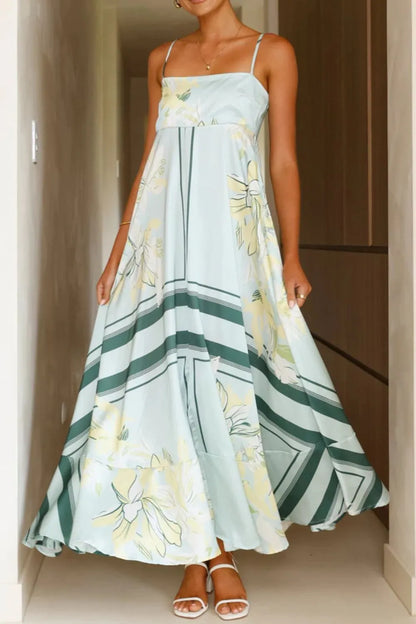 Printed Square Neck Cami Maxi Dress with Slit and Tie – photo 11