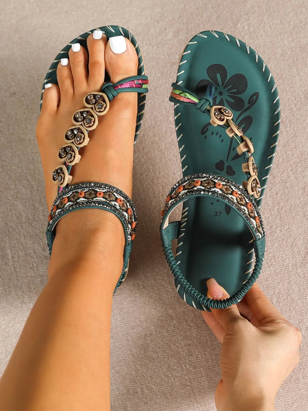 Toe Loop PU Leather Flats Sandals back view — Livostyle