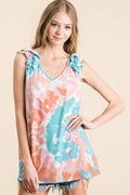 Chic Tie-Dye V-Neck Top with Ruffle Detail — Livostyle