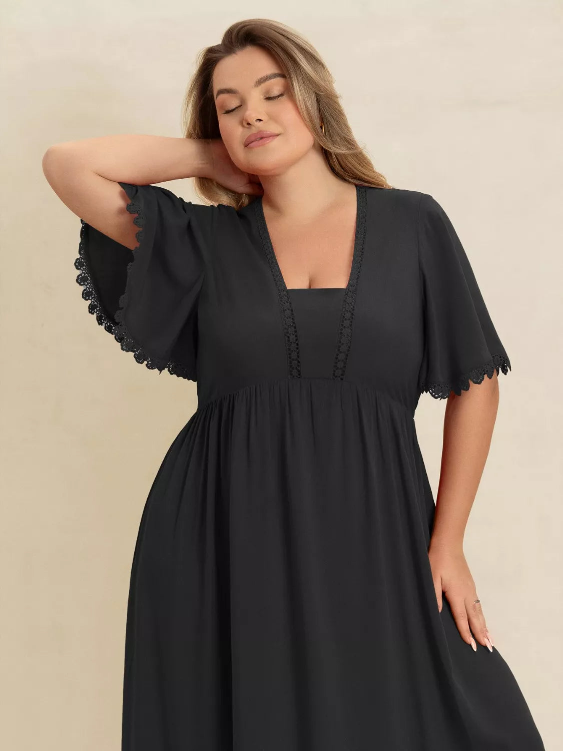 Boho Ruffled Maxi Dress with Flutter Sleeves – Plus Size