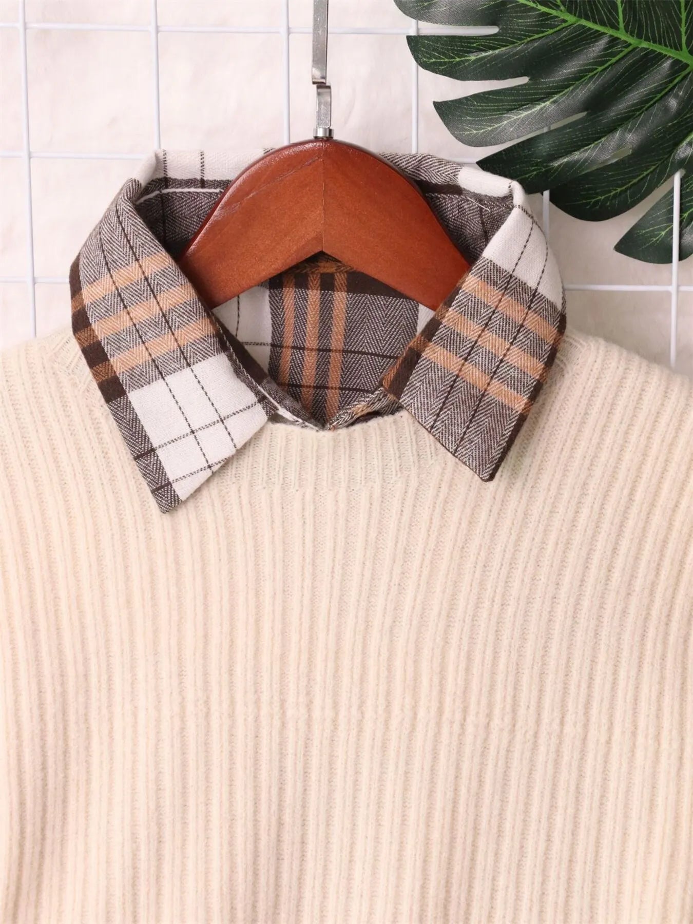 Plaid Long Sleeve Sweater Dress back view — Livostyle