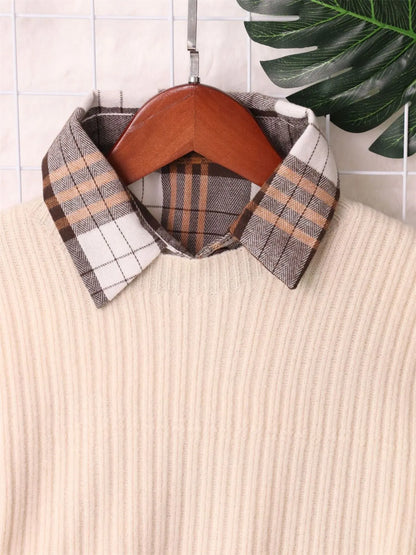 Plaid Long Sleeve Sweater Dress back view — Livostyle