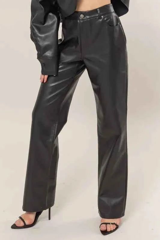 HYFVE PU High Waist Straight Pants