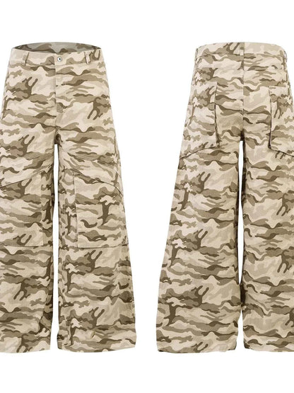 Men's Wide Leg Camo Print Cargo Pants
