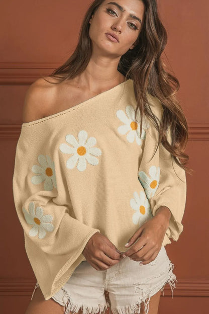 Elegant Floral Embroidered Loose Knit Top — Livostyle