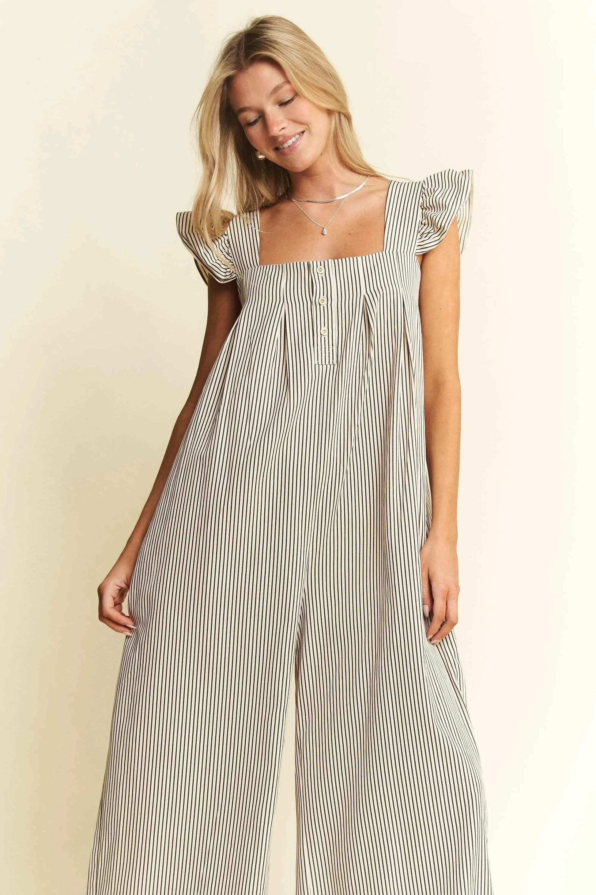 Jade By Jane Stripe Sleeveless Ruffle Jumpsuit