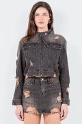 Star-Studded Distressed Denim Jacket — Livostyle