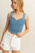 Washed Sweetheart Neck Wide Strap Denim Tank in Light
