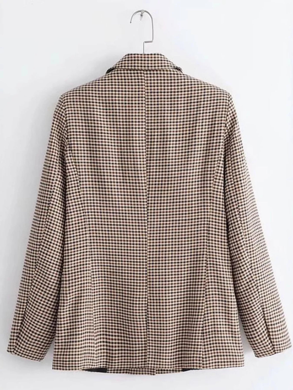 Plaid Lapel Collar Long Sleeve Blazer back view — Livostyle