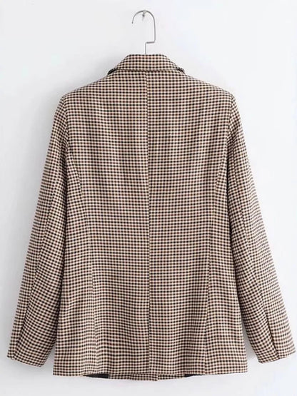 Plaid Lapel Collar Long Sleeve Blazer back view — Livostyle