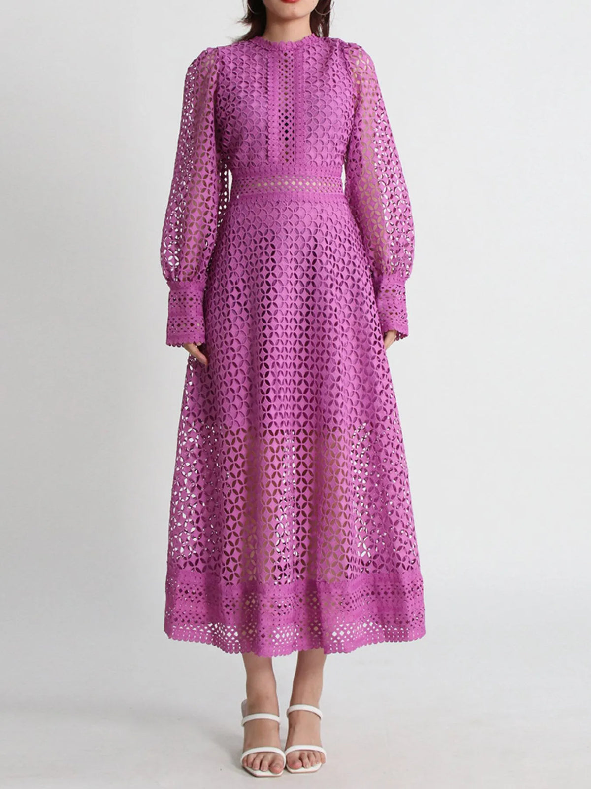Lace Cutout Long Sleeve Midi Dress – photo 4