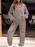 Checkered Drawstring Hoodie and Pants Set — Livostyle